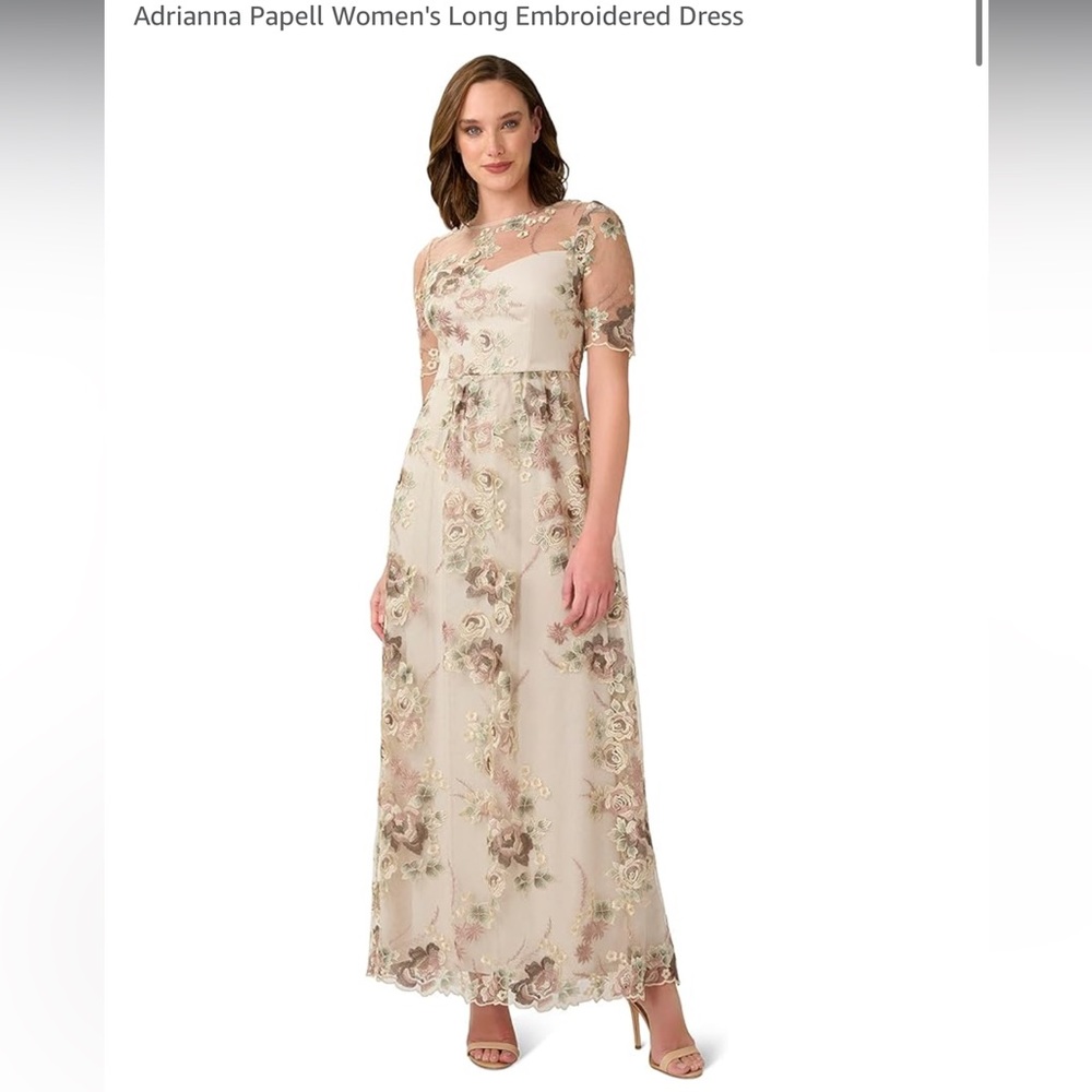 Adrianna Papell Mink Multi Long embroidered dress size 0